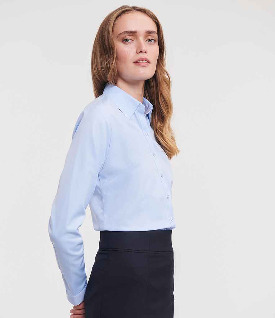 Russell Athletic Collection Ladies Long Sleeve Herringbone Shirt | Light Blue
