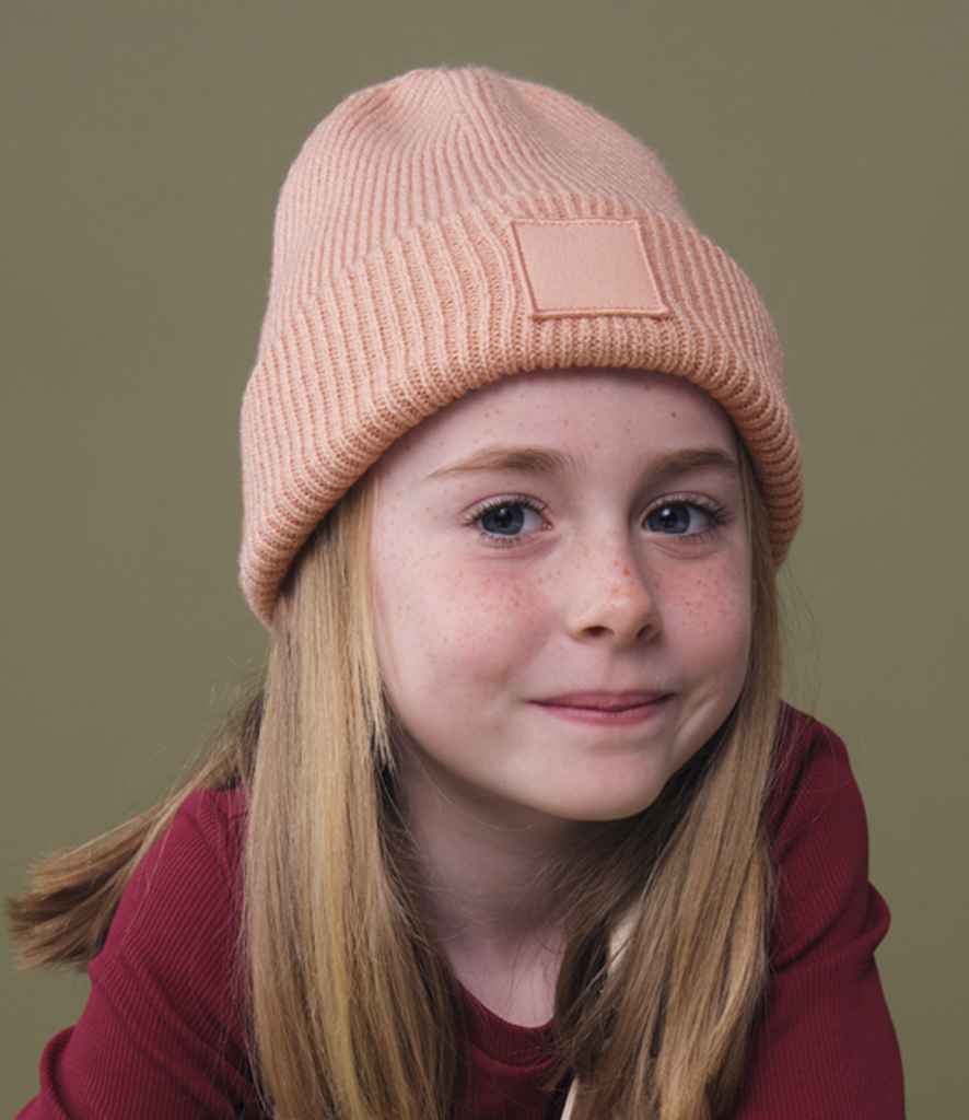 Beechfield Kids Deep Cuffed Tonal Patch Beanie | Peach