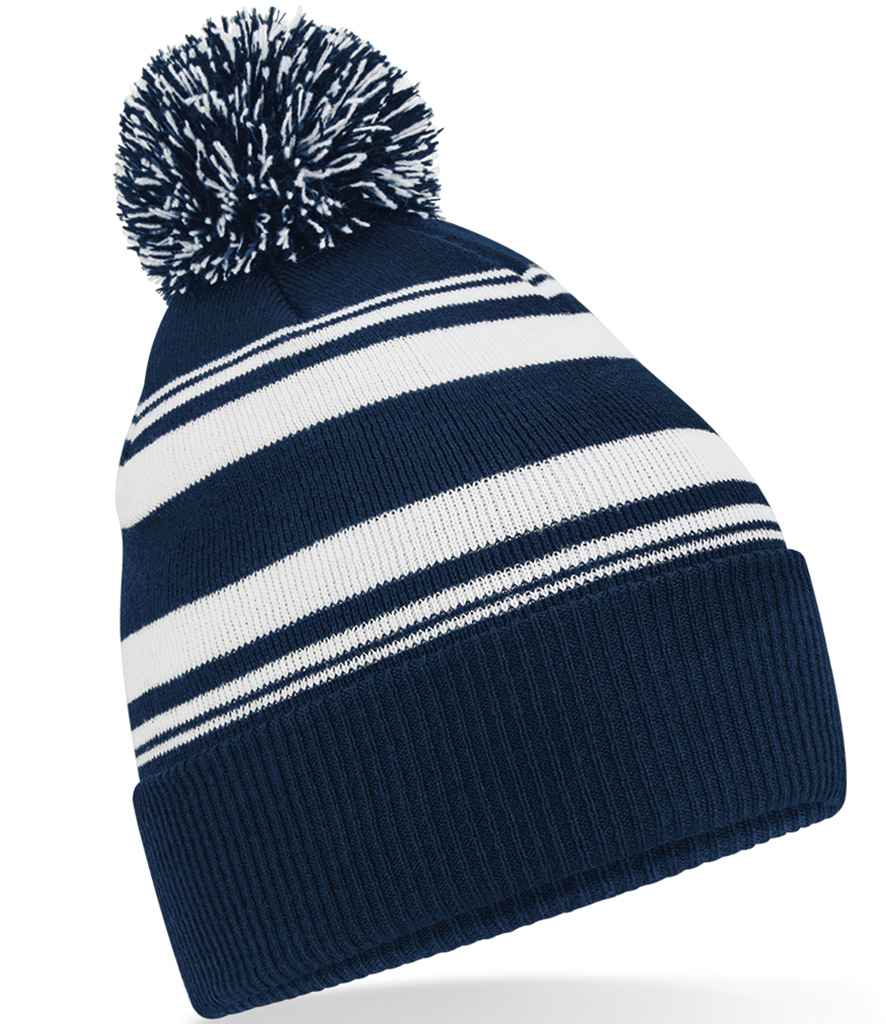 Beechfield Striped Fan Beanie | French Navy/White