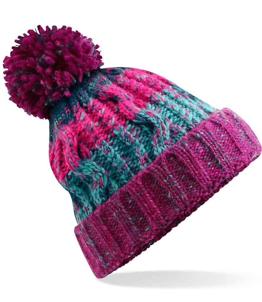 Beechfield Corkscrew Pom Pom Beanie | Winter Berries