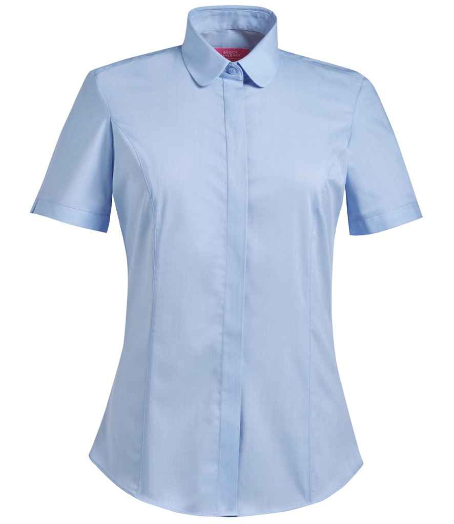 Brook Taverner Ladies Soave Short Sleeve Poplin Shirt | Sky Blue