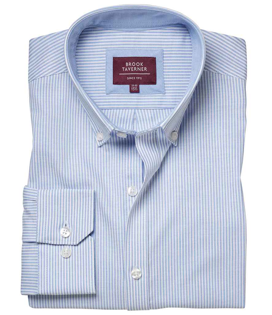Brook Taverner Lawrence Long Sleeve Stretch Oxford Shirt | Sky Blue Stripe