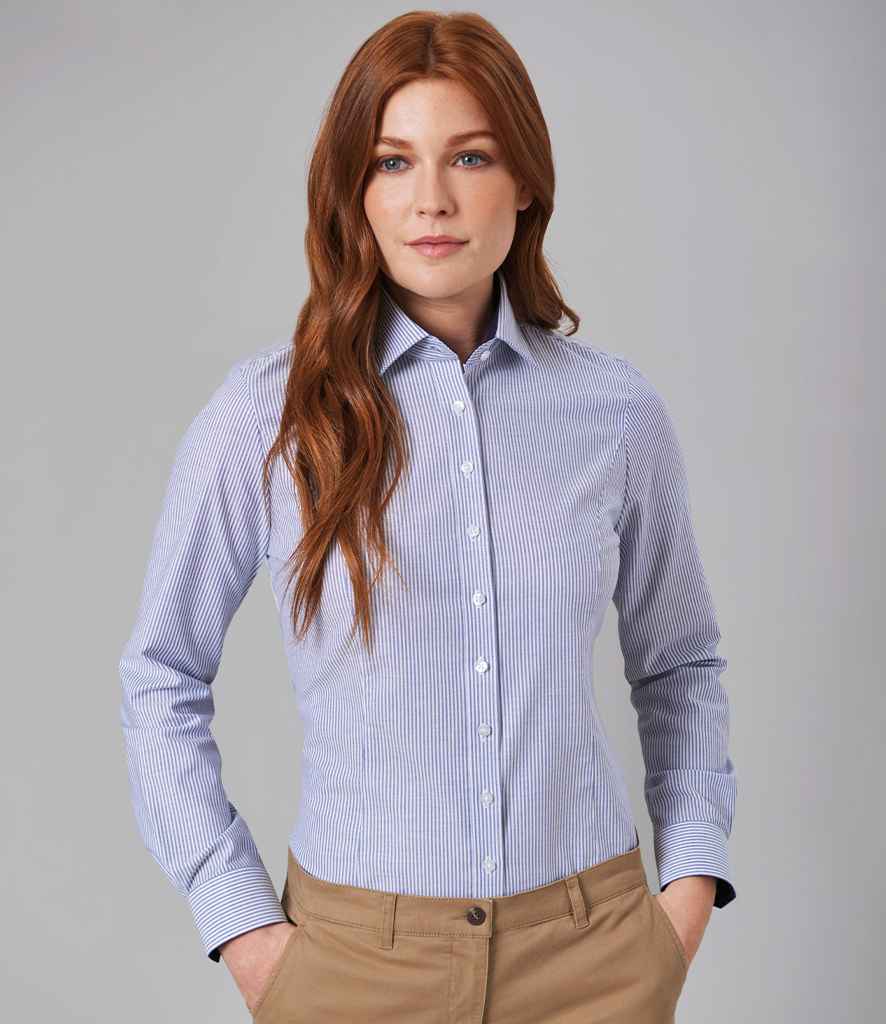 Brook Taverner Ladies Mirabel Long Sleeve Stretch Oxford Shirt | Sky Blue Stripe