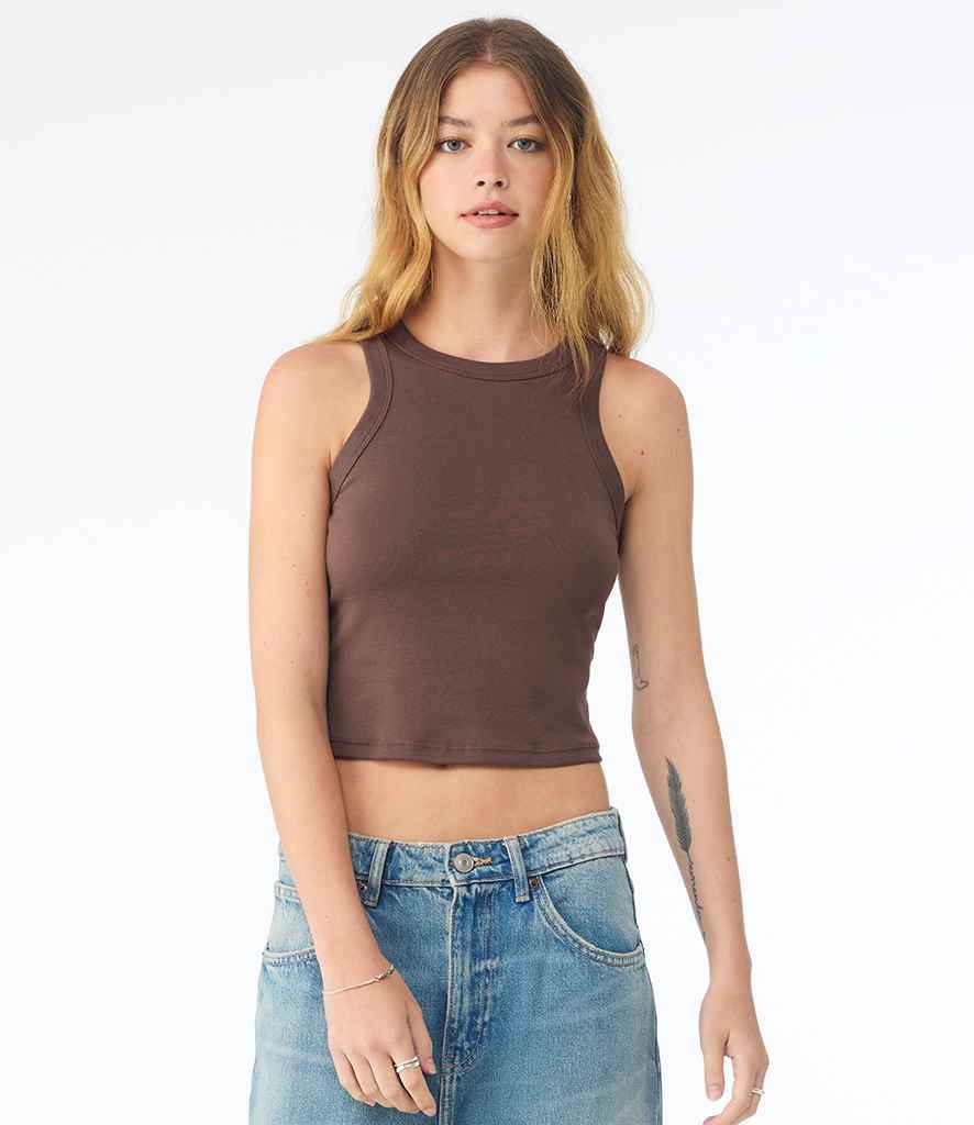 Bella Ladies Micro Rib Racer Tank Top | Solid cocoa blend