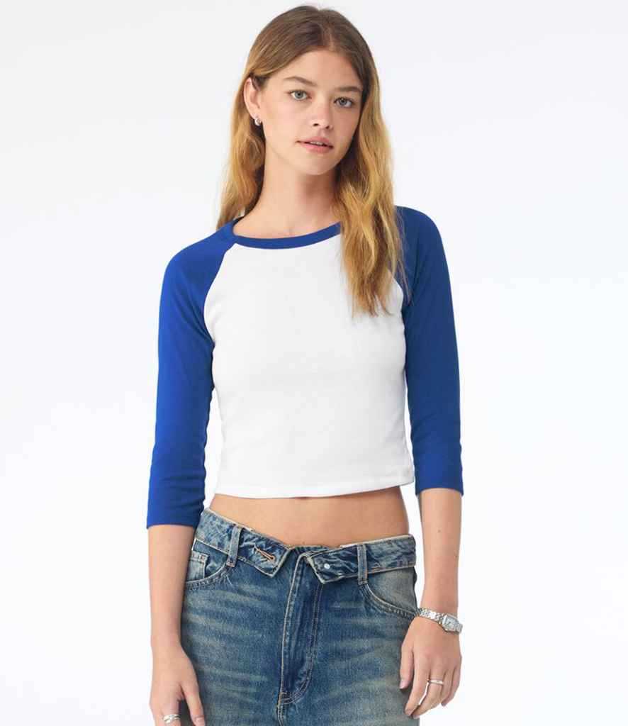 Bella Ladies Micro Rib 3/4 Raglan Baby T-Shirt | White/Royal Blue