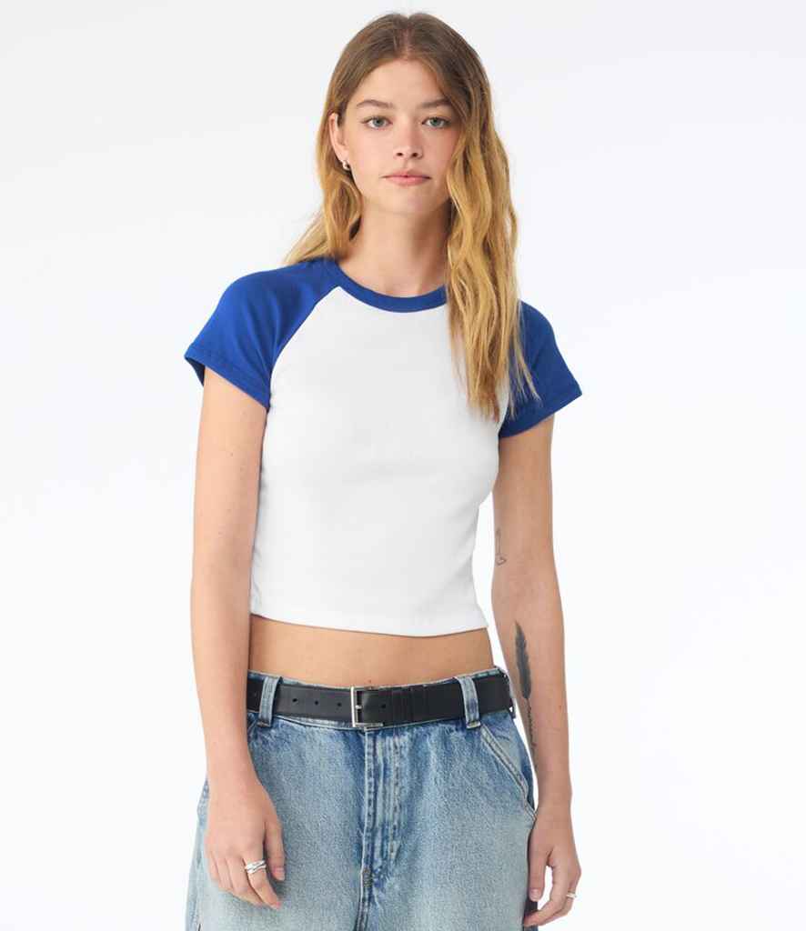 Bella Ladies Micro Rib Raglan Baby T-Shirt | White/Royal Blue