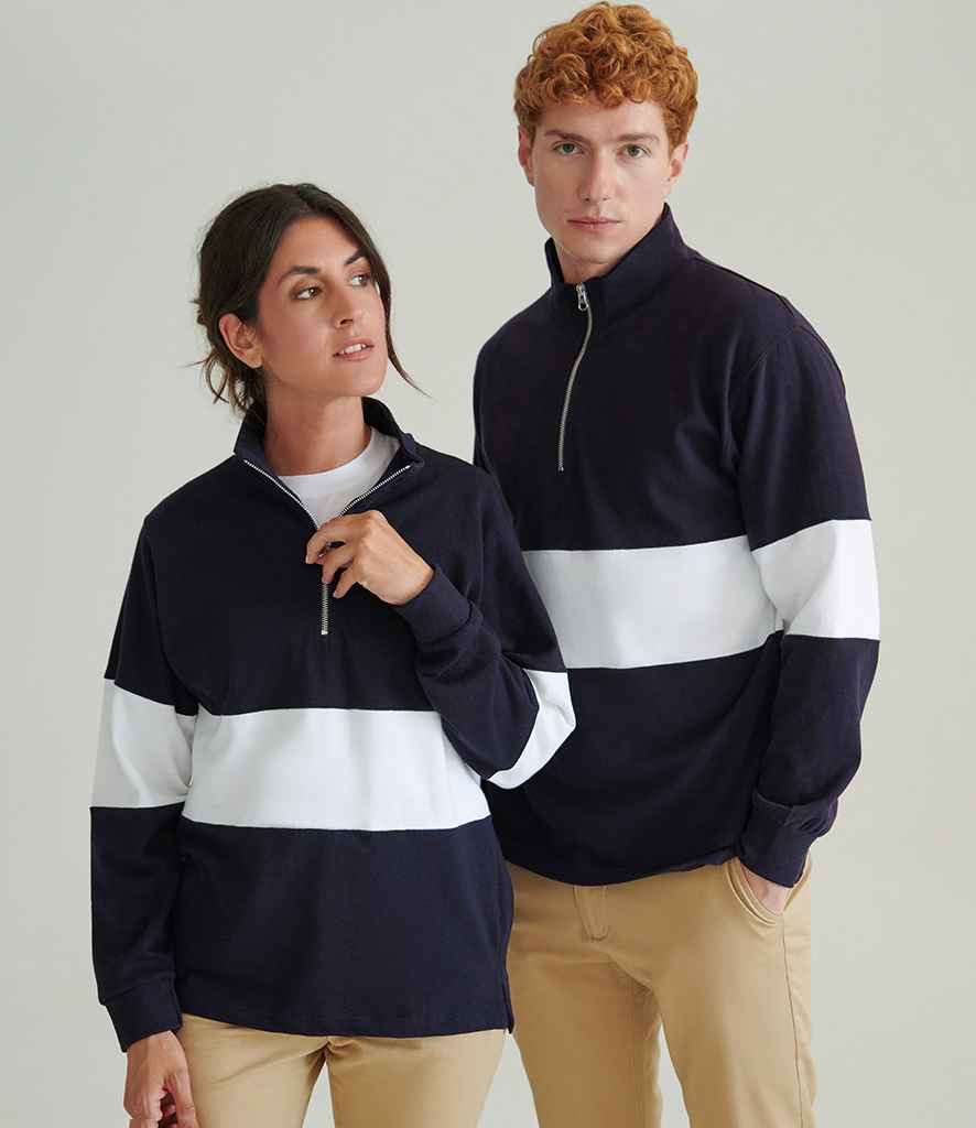 Front Row Panelled 1/4 Zip Neck Top | Navy/White