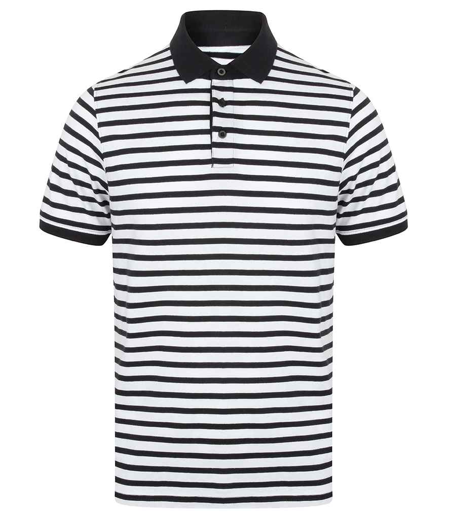 Front Row Striped Jersey Polo Shirt | White/Navy
