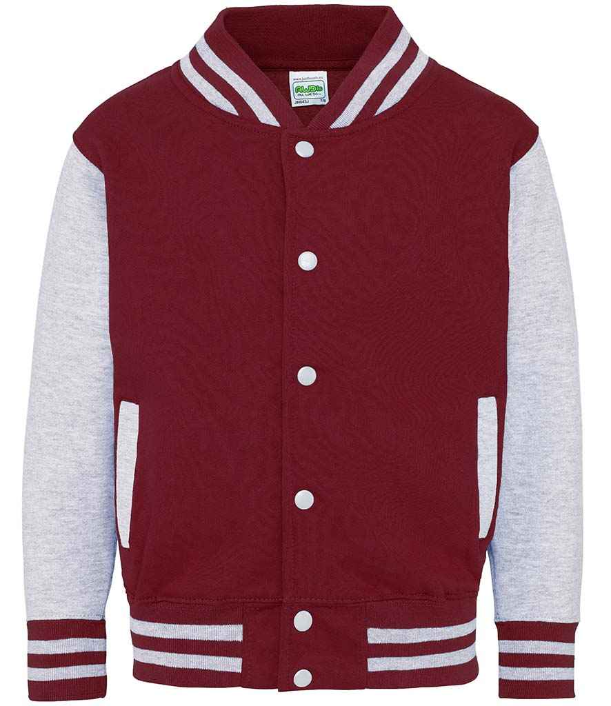 AWDis Kids Varsity Jacket | Burgundy/Heather Grey