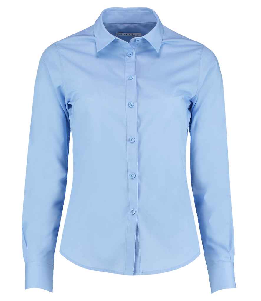 Kustom Kit Ladies Long Sleeve Tailored Poplin Shirt | Light Blue