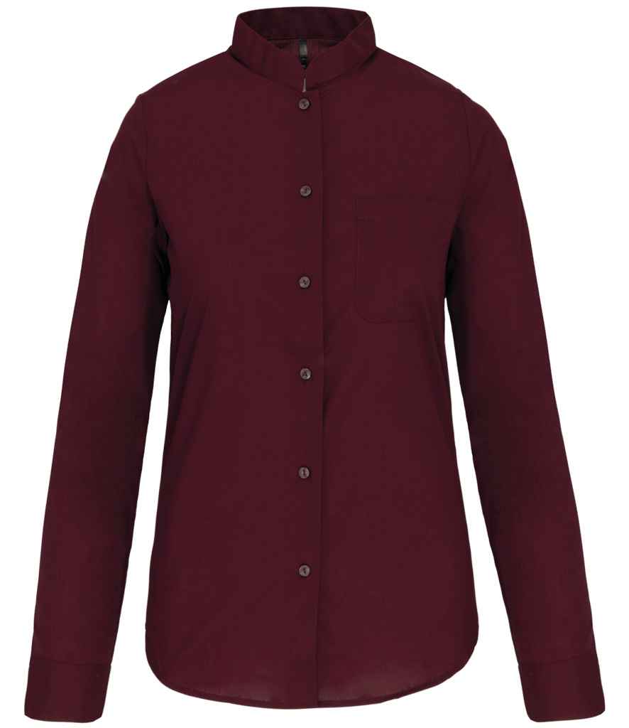 Kariban Ladies Long Sleeve Mandarin Collar Shirt | Wine