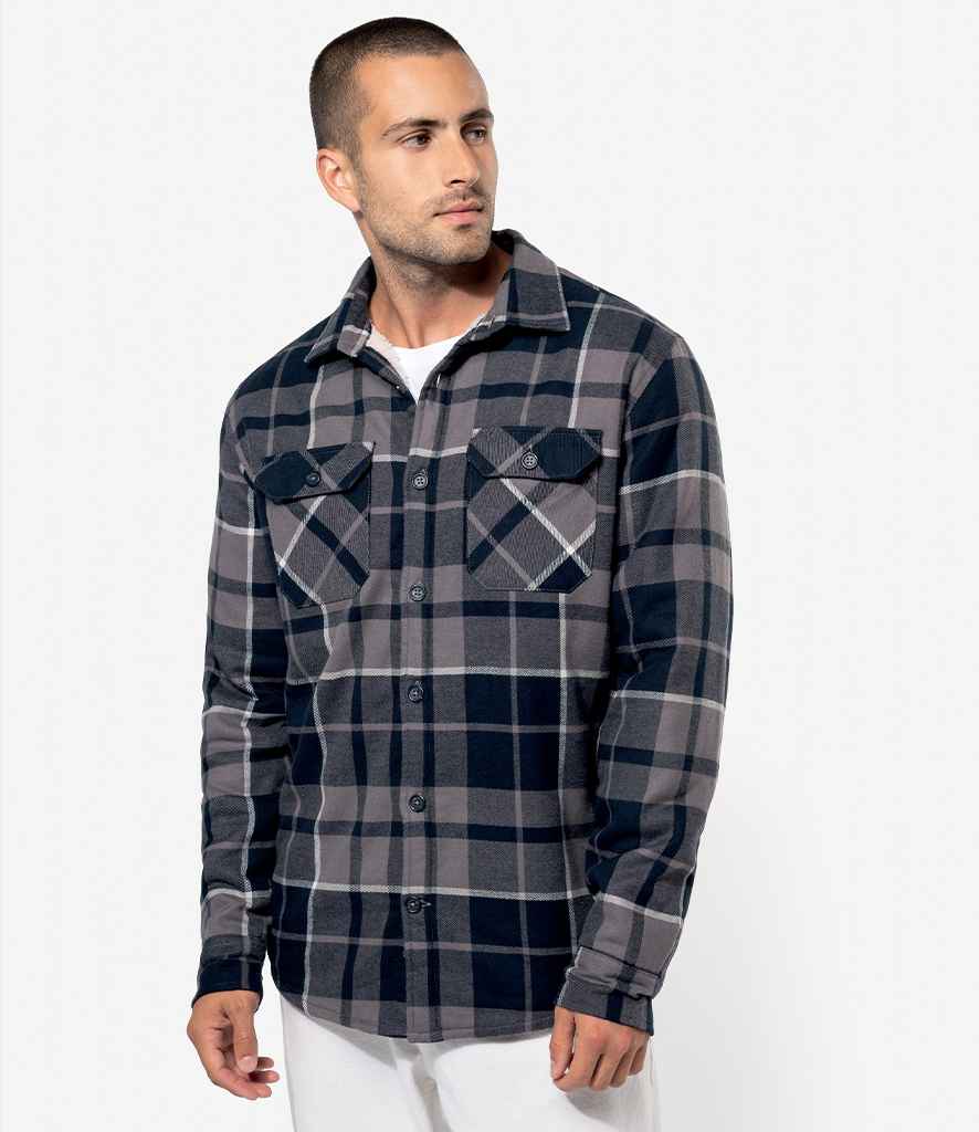 Kariban Sherpa Lined Checked Shirt Jacket | Storm Grey/Navy