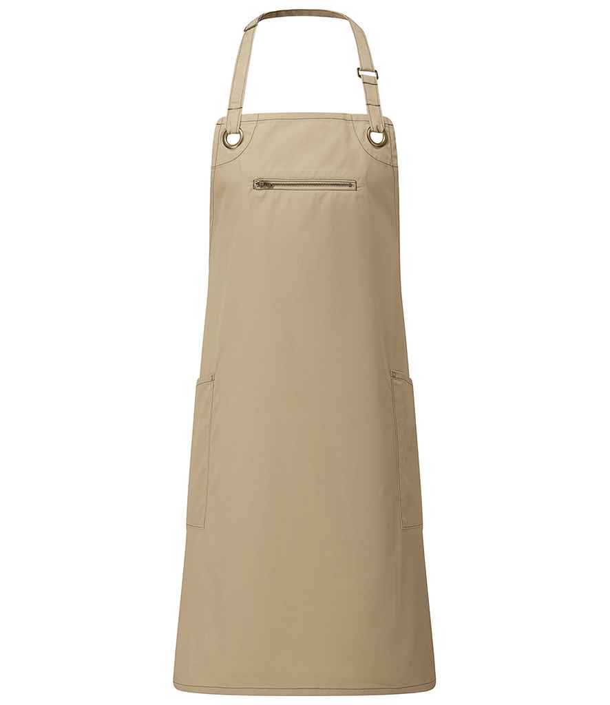 Premier Barley Contrast Stitch Bib Apron | Khaki/Brown
