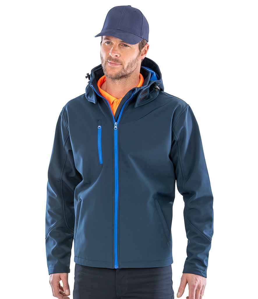 Result Recycled Hooded Three Layer Soft Shell Jacket | Navy/Royal Blue