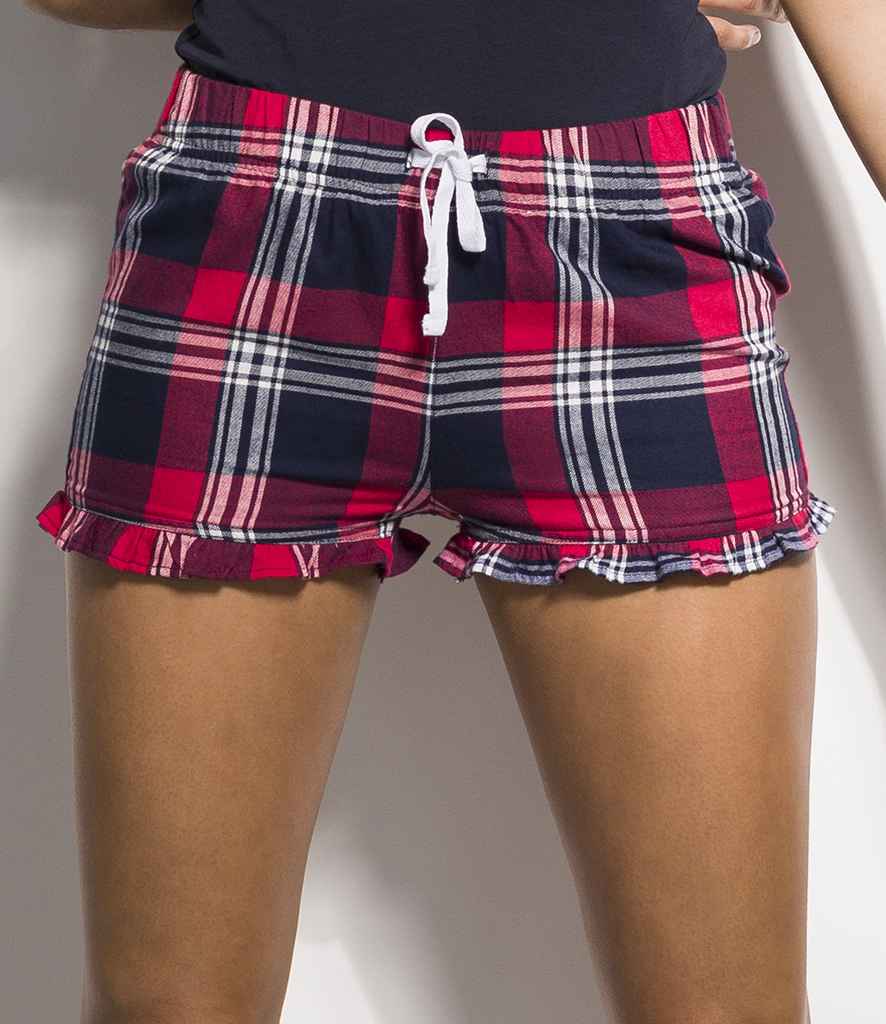SF Clothing Ladies Tartan Frill Lounge Shorts | Red/Navy