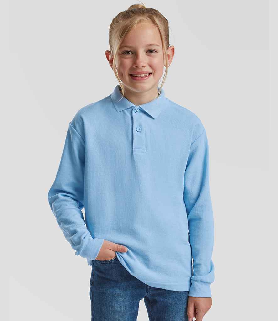 Fruit of the Loom Kids Long Sleeve Poly/Cotton Piqué Polo Shirt | Sky Blue