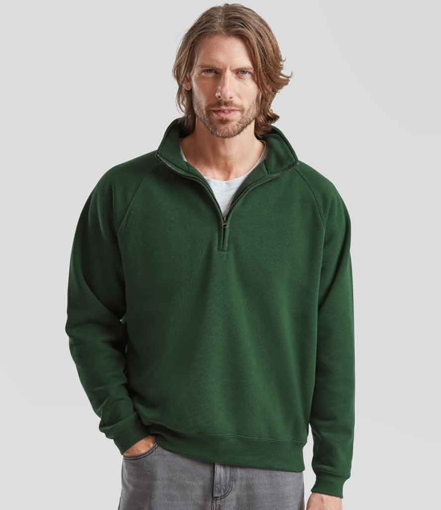Fruit of the Loom Premium Zip Neck Sweatshirt | Bottle Green