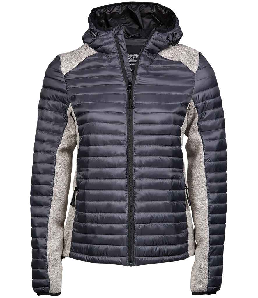 Tee Jays Ladies Crossover Hooded Padded Outdoor Jacket | Space Grey/Grey Melange
