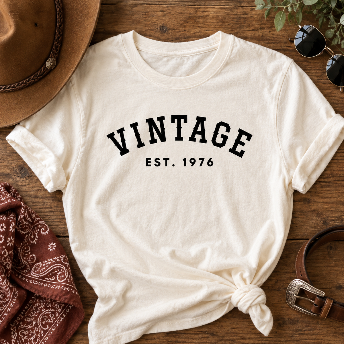 Natural Vintage EST. year birthday T-shirt – colour example