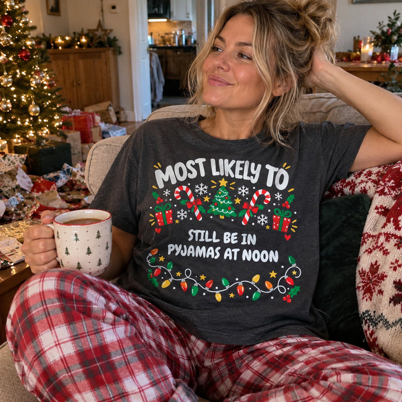 Dark grey Boxing Day personalised Most Likely To Funny Christmas T-Shirt, example ending