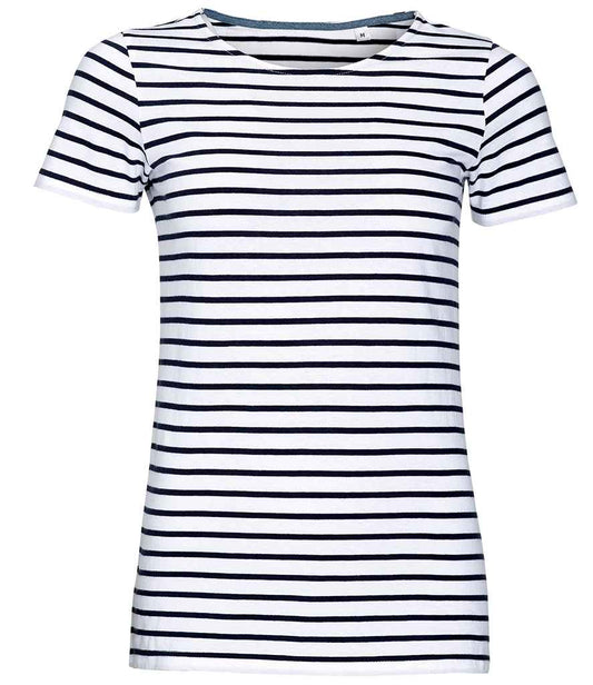 SOL'S Ladies Miles Striped T-Shirt | White/Navy