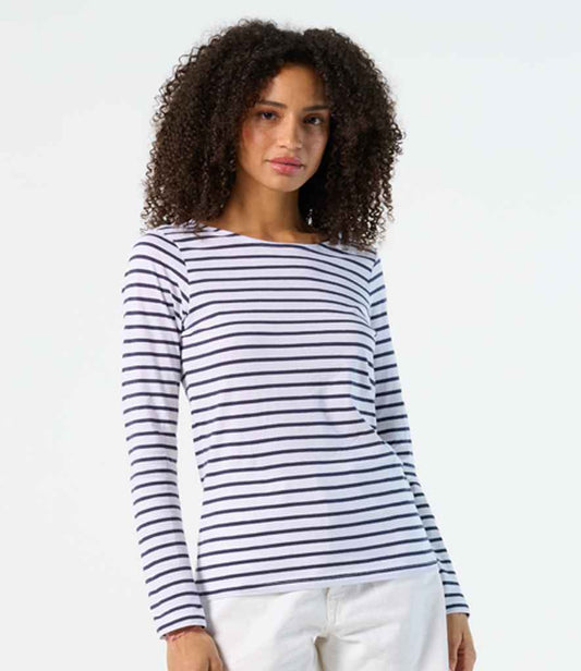 SOL'S Ladies Marine Long Sleeve Striped T-Shirt | White/Navy