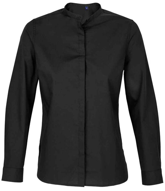 NEOBLU Ladies Bart Mao Collar Long Sleeve Poplin Shirt | Deep Black