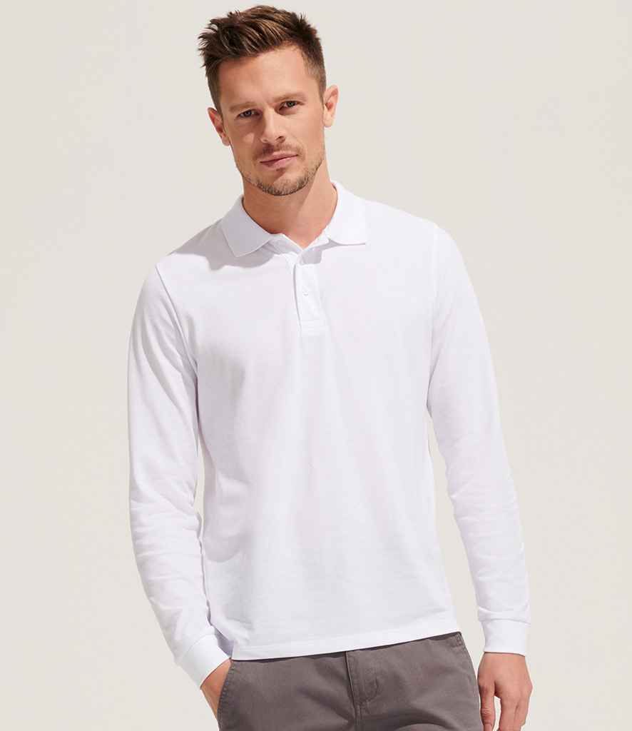 SOL'S Unisex Prime Long Sleeve Piqué Polo Shirt | White