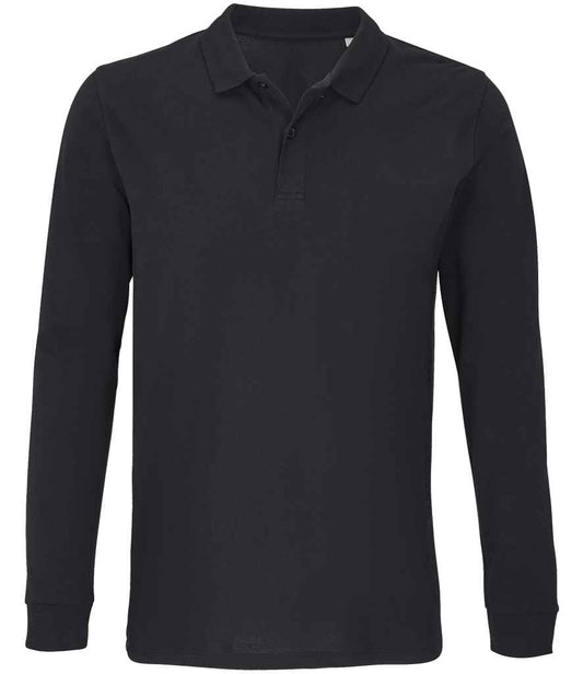 SOL'S Unisex Planet Organic Long Sleeve Piqué Polo Shirt | Black