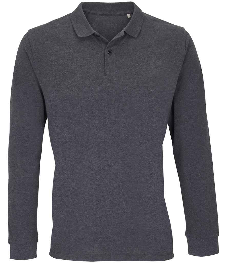 SOL'S Unisex Planet Organic Long Sleeve Piqué Polo Shirt | Charcoal Marl