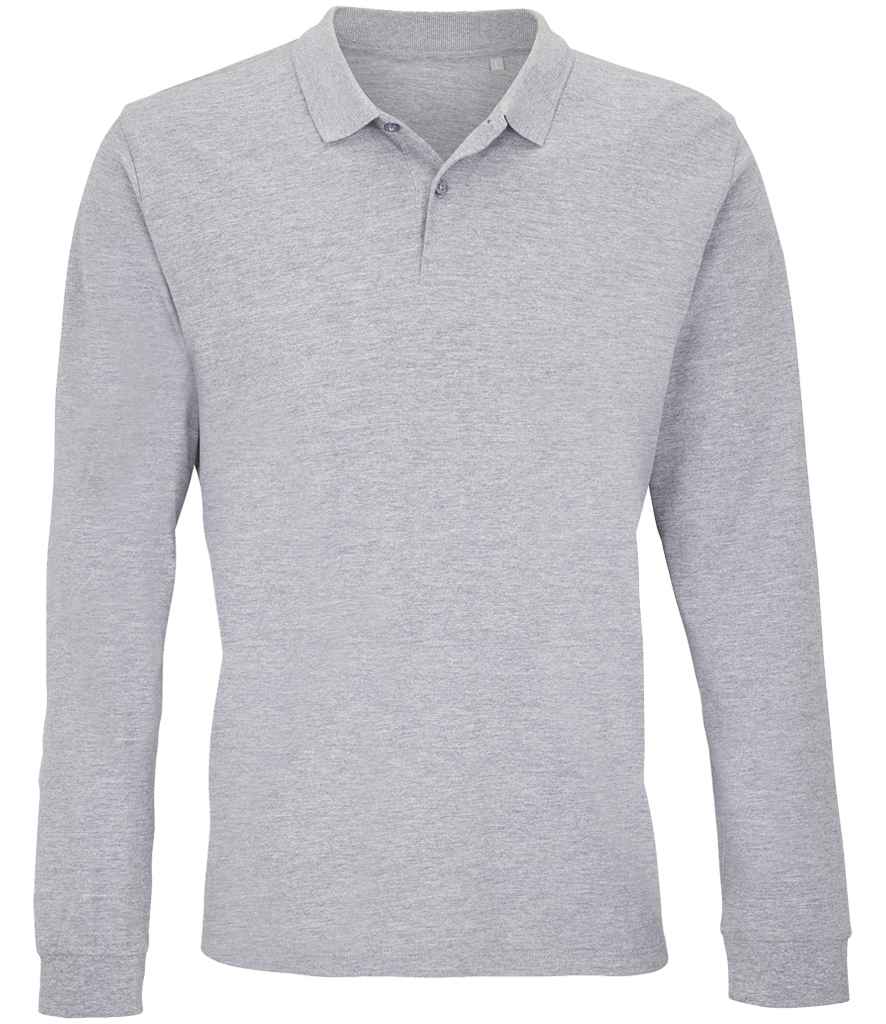 SOL'S Unisex Planet Organic Long Sleeve Piqué Polo Shirt | Grey Marl