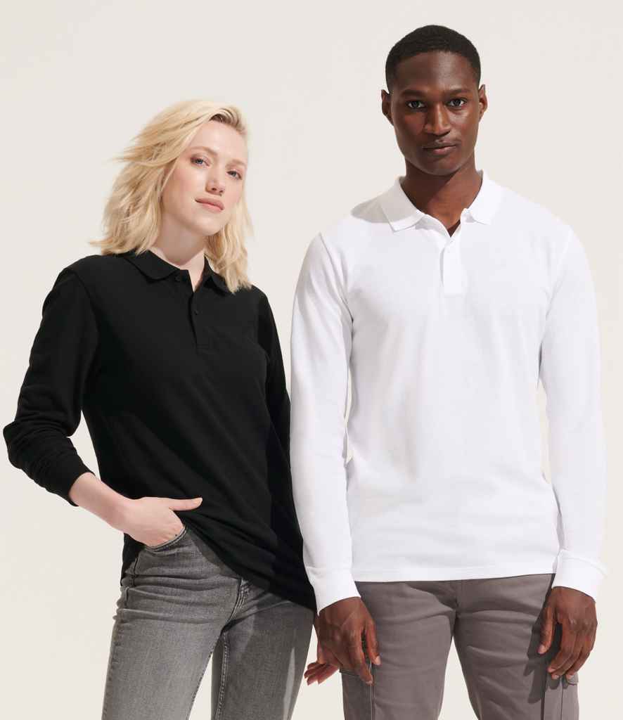 SOL'S Unisex Planet Organic Long Sleeve Piqué Polo Shirt | White