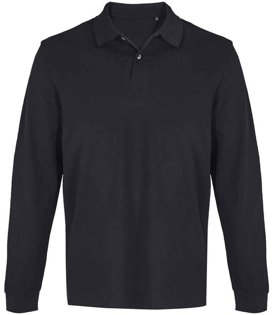 SOL'S Unisex Pacific Long Sleeve Piqué Polo Shirt | Black