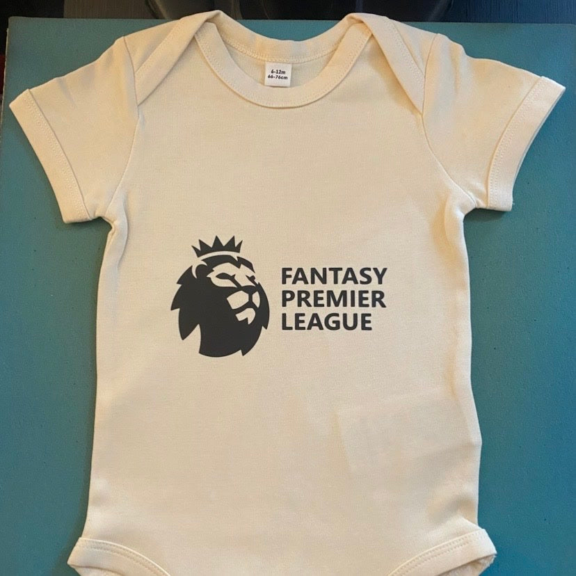 Gift store custom purchase - a fun footie themed baby grow, purchased as a birthday gift