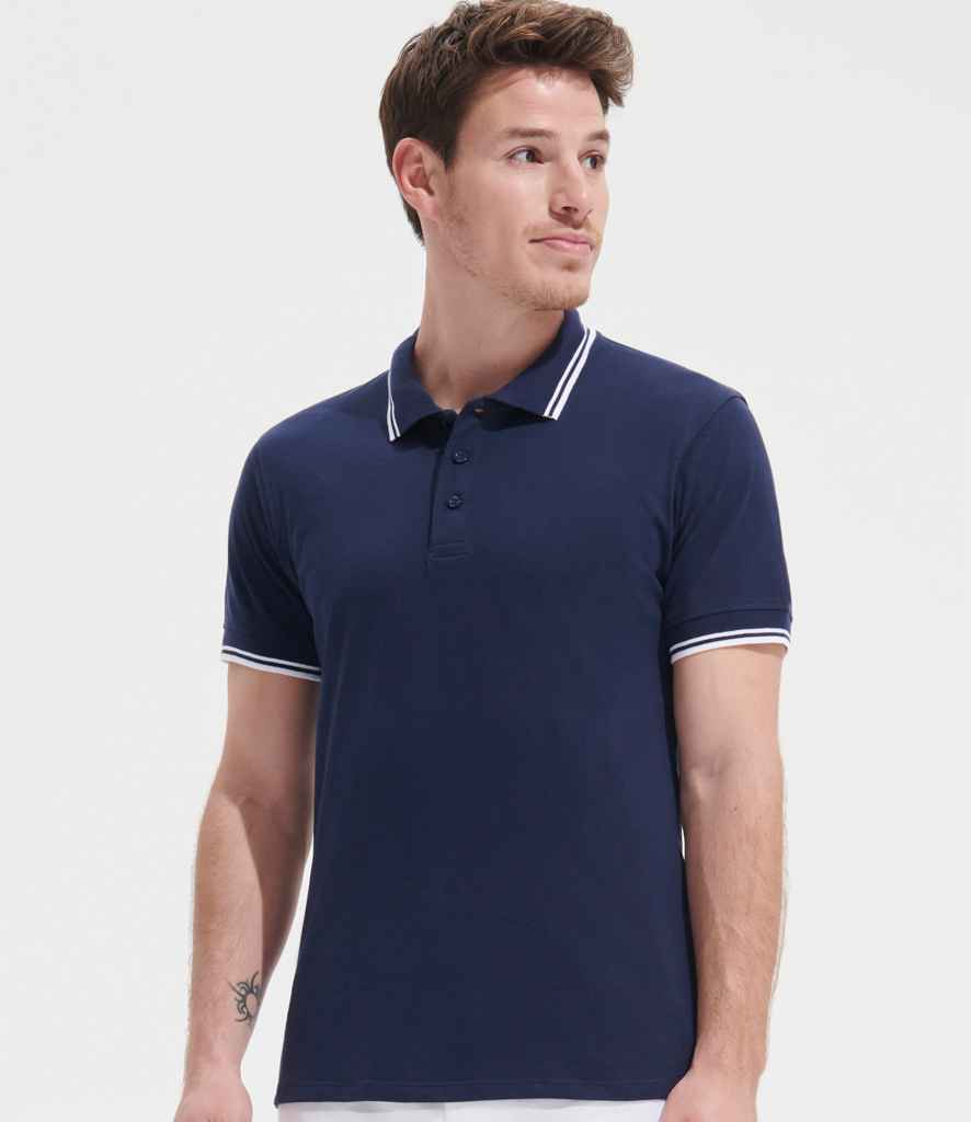 SOL'S Pasadena Tipped Cotton Piqué Polo Shirt | French Navy/White