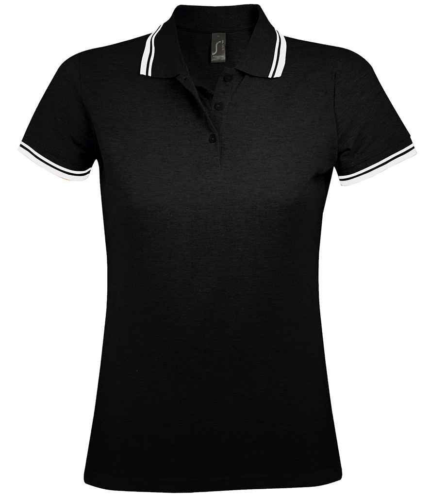 SOL'S Ladies Pasadena Tipped Cotton Piqué Polo Shirt | Black/White