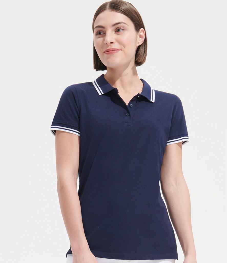 SOL'S Ladies Pasadena Tipped Cotton Piqué Polo Shirt | French Navy/White