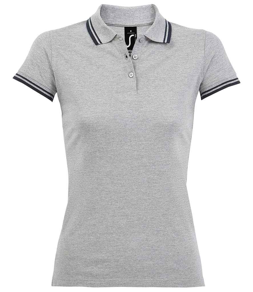 SOL'S Ladies Pasadena Tipped Cotton Piqué Polo Shirt | Heather Grey/Navy