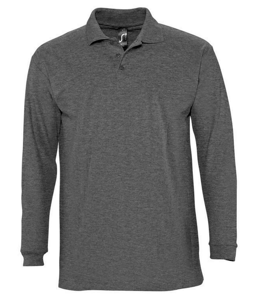 SOL'S Winter II Long Sleeve Cotton Piqué Polo Shirt | Charcoal Marl