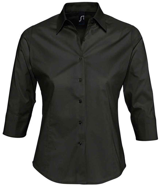 SOL'S Ladies Effect 3/4 Sleeve Fitted Shirt | Black