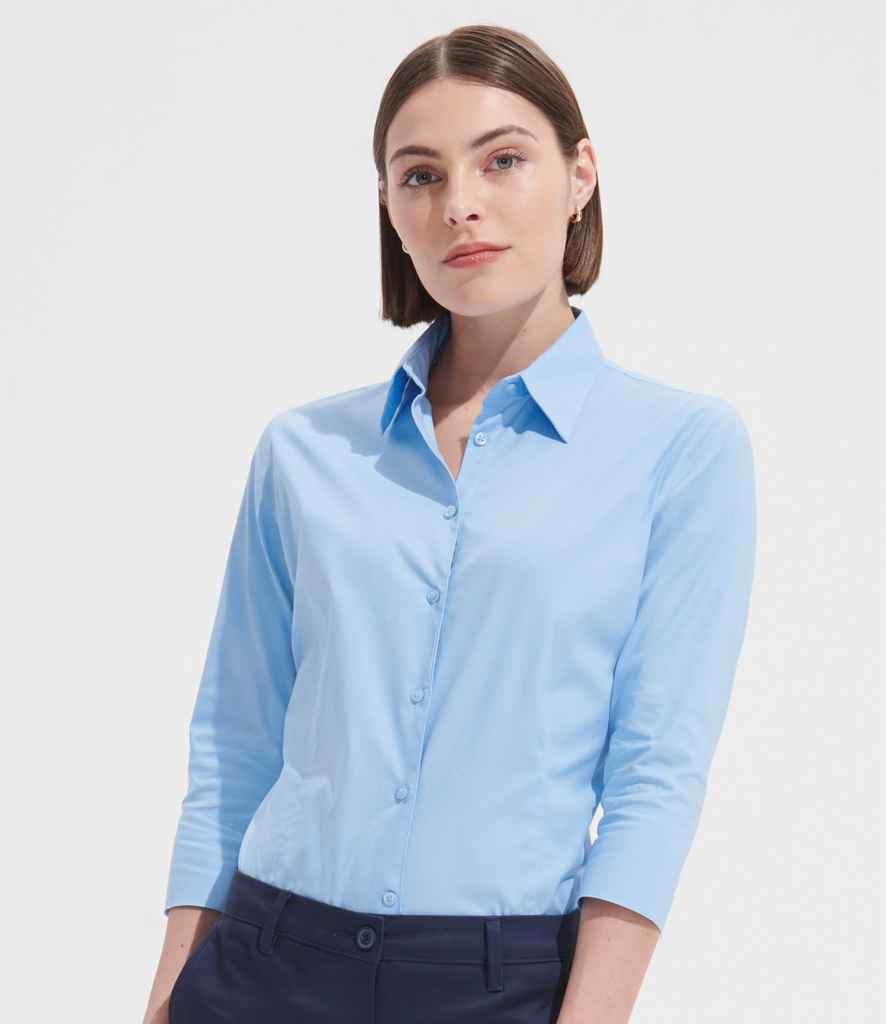 SOL'S Ladies Effect 3/4 Sleeve Fitted Shirt | Bright Sky