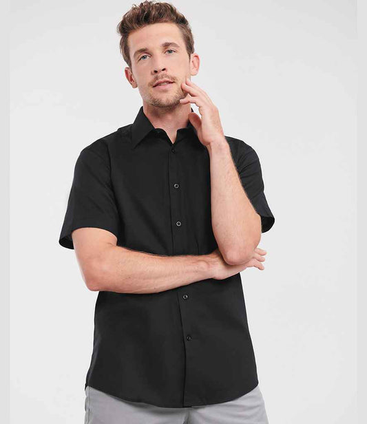 Russell Athletic Collection Short Sleeve Tailored Oxford Shirt | Black