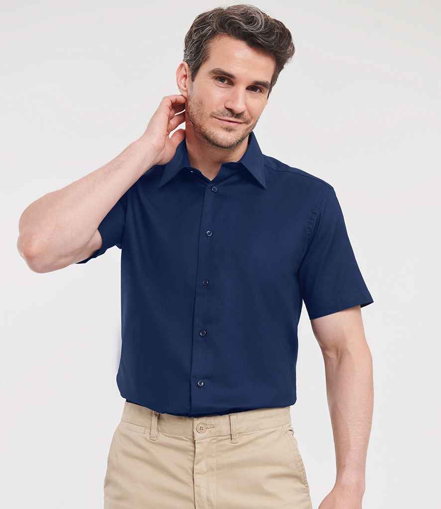 Russell Athletic Collection Short Sleeve Tailored Oxford Shirt | Bright Navy