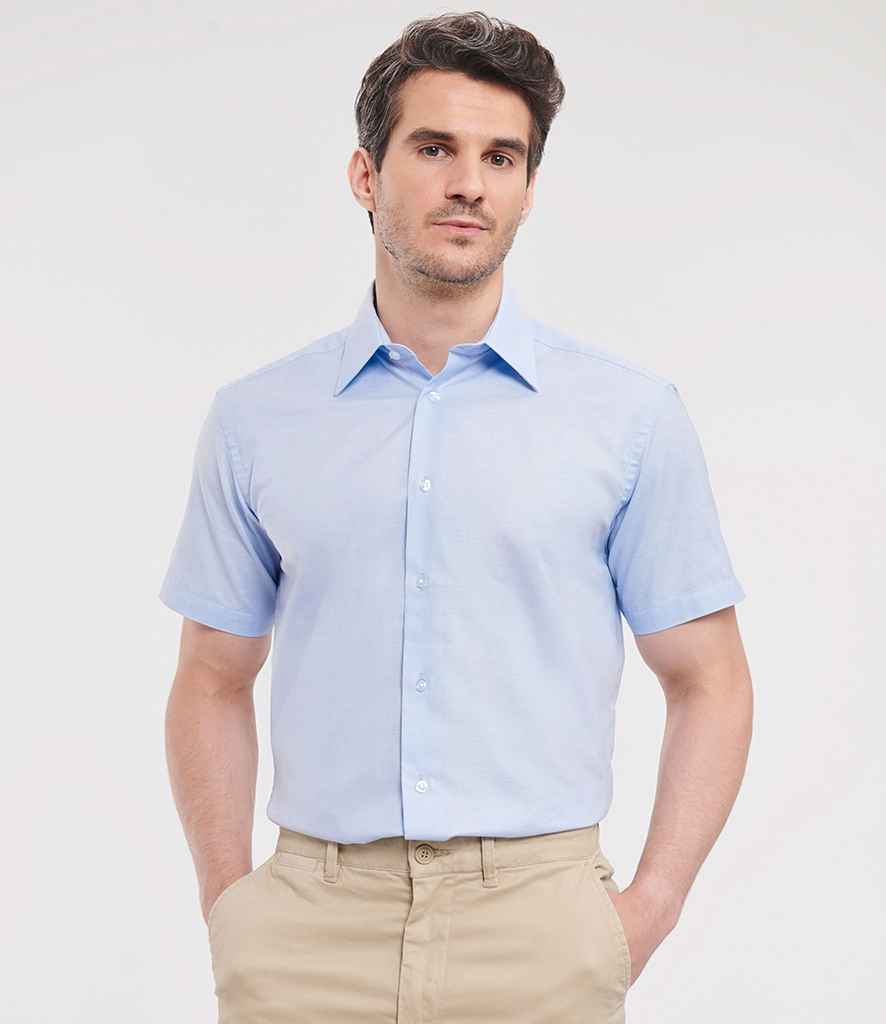 Russell Athletic Collection Short Sleeve Tailored Oxford Shirt | Oxford Blue