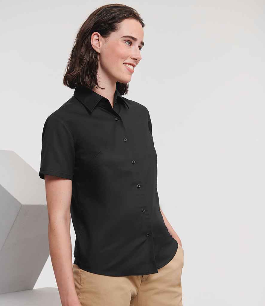 Russell Athletic Collection Ladies Short Sleeve Easy Care Oxford Shirt | Black