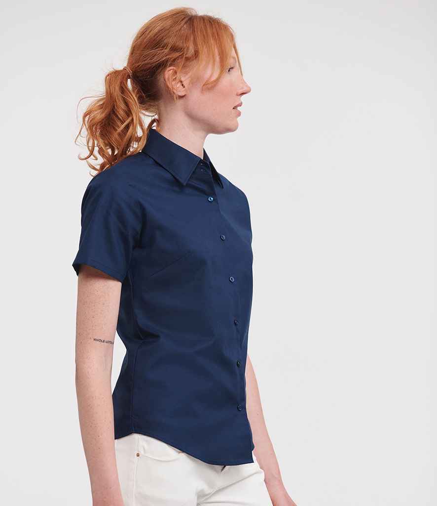 Russell Athletic Collection Ladies Short Sleeve Easy Care Oxford Shirt | Bright Navy