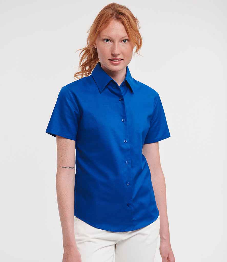 Russell Athletic Collection Ladies Short Sleeve Easy Care Oxford Shirt | Bright Royal