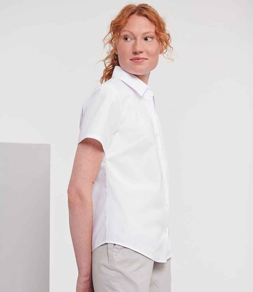 Russell Athletic Collection Ladies Short Sleeve Easy Care Oxford Shirt | White
