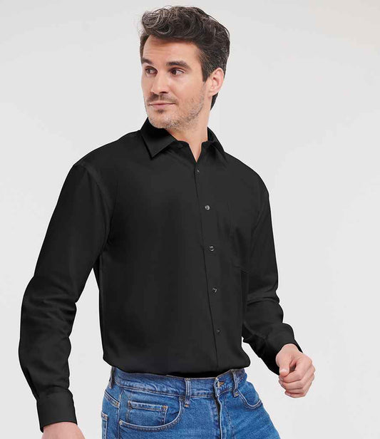 Russell Athletic Collection Long Sleeve Easy Care Cotton Poplin Shirt | Black