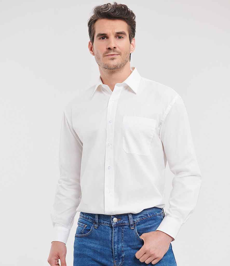 Russell Athletic Collection Long Sleeve Easy Care Cotton Poplin Shirt | White